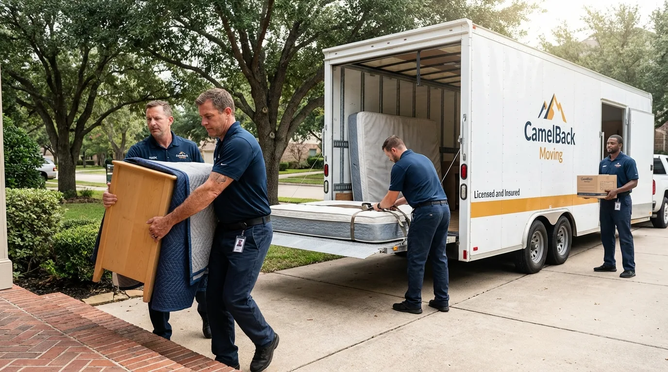 Crew loading residential truck for cross-state move from Chisago City, MN