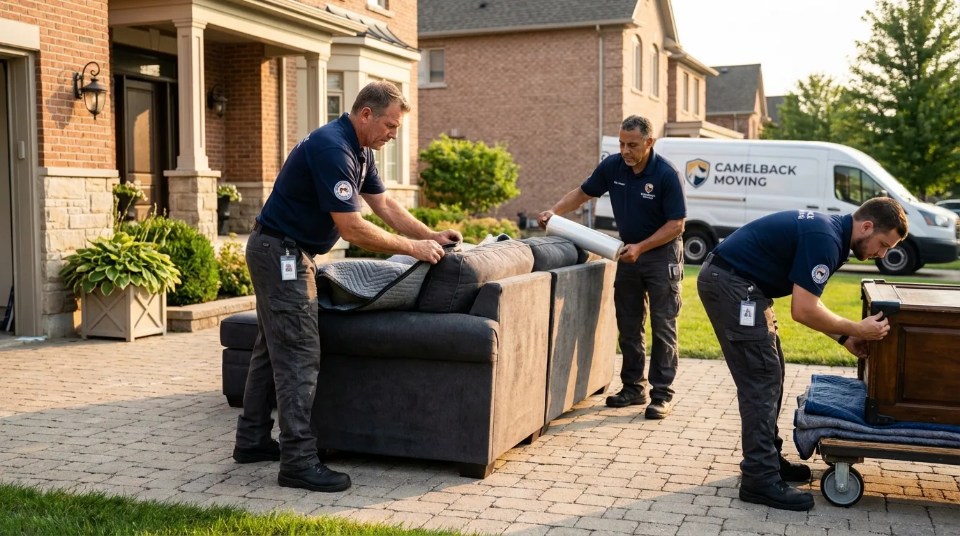 Large estate moving crew wrapping furniture in Chisago City, MN