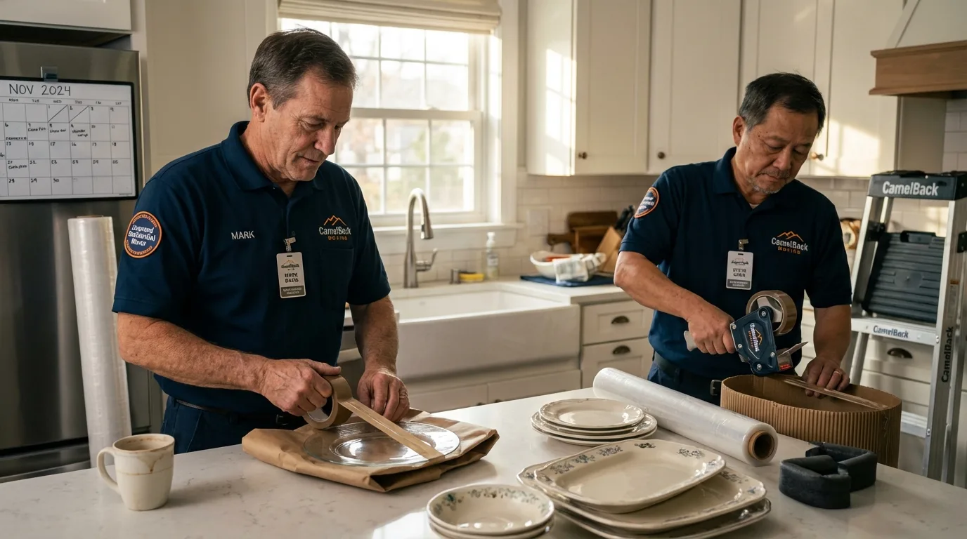 Professional crew packing kitchen dishware in Chisago City, MN