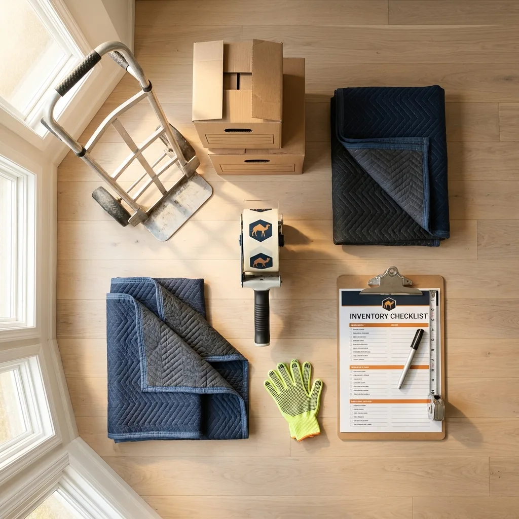 Professional moving supplies and packing materials layout for Chisago City residential relocations